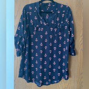 Rue21. Navy top with pink anchors. Size large.